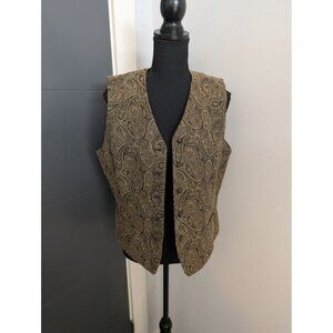 Vintage Liz‎ Claiborne Classics Brown Cotton Blend Paisley Tapestry Vest Size 10